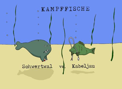 Cartoon: Kampffische (medium) by hollers tagged kampffisch,fisch,wal,schwertwal,schwertfisch,kabeljau,kabel