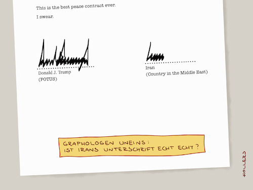 Cartoon: Peace contract (medium) by hollers tagged usa,iran,friedensvertrag,krieg,unterschrift,fälschung,graphologen,usa,iran,friedensvertrag,krieg,unterschrift,fälschung,graphologen