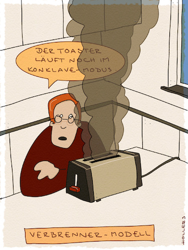 Cartoon: Severin Leo XIV (medium) by hollers tagged konklave,rauch,toaster,papstwahl,kirche,frühstück,verbrenner,konklave,rauch,toaster,papstwahl,kirche,frühstück,verbrenner