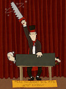 Cartoon: Halbiert (small) by hollers tagged merz,agd,halbieren,rechtsradikal,zauberer,weidel,sägen,teilen,kunststück