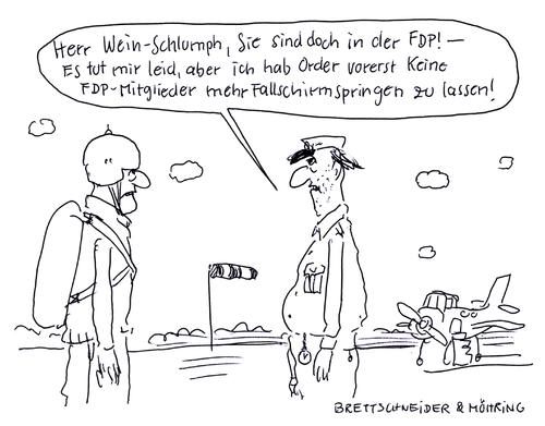 Cartoon: fdp-mitglieder (medium) by brettschneider und möhring tagged bundestagswahl,fdp,wahlergebnis,fallschirmspringen,cartoon,karikatur,brettschneider,und,möhring