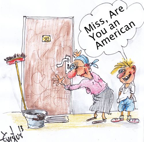 Cartoon: Are you American (medium) by Erki Evestus tagged america
