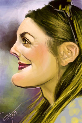 Cartoon: Drew Barrymore (medium) by salnavarro tagged finger,painted,caricature,drew,barrymore,hollywood,icon