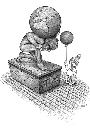 Cartoon: Atlas (medium) by Stan Groenland tagged sculptures,welfare,politics,children,mythology,nature,human,environmental,cartoon