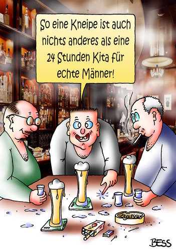 Cartoon: 24 Stunden Kita (medium) by besscartoon tagged männer,kneipe,saufen,echte,kerle,24,stunden,alkohol,kita,bess,besscartoon