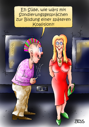Cartoon: Anmache (medium) by besscartoon tagged sondierungsgespräche,koalition,mann,frau,paar,beziehung,bess,besscartoon