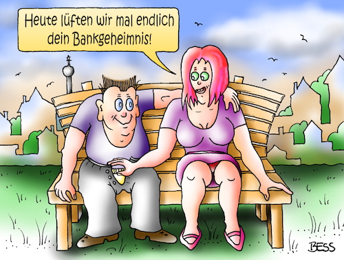 Cartoon: Bankgeheimnis (medium) by besscartoon tagged paar,mann,frau,beziehung,sexualität,bank,bankgeheimnis,bess,besscartoon