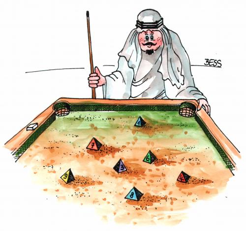 Cartoon: new game (medium) by besscartoon tagged sand,pyramide,spiel,scheich,billiard,mann,bess,besscartoon