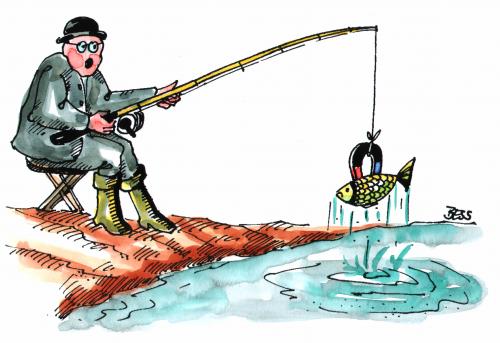 Cartoon: na und? (medium) by besscartoon tagged mann,wasser,besscartoon,bess,fisch,angeln,umweltverschmutzung
