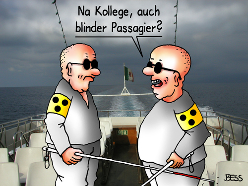 Cartoon: blinder Passagier (medium) by besscartoon tagged passagier,behinderung,blind,blindheit,männer,handicap,treffen,bess,besscartoon