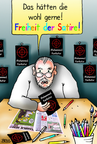 Cartoon: Charlie Hebdo (medium) by besscartoon tagged terrorismus,terror,karikatur,mohammed,cartoon,islamisten,massaker,attentat,gewalt,frankreich,paris,hebdo,charlie,freiheit,zeitschrift,satire,bess,besscartoon