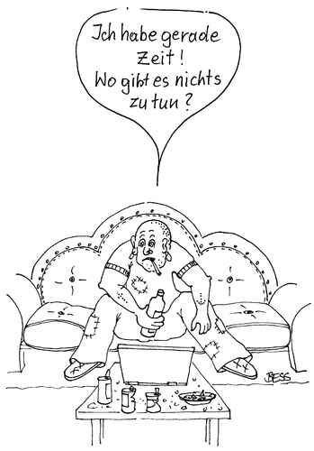 Cartoon: Ein Problem? (medium) by besscartoon tagged mann,rauchen,trinken,alkohol,zeit,arbeitslos,bess,besscartoon