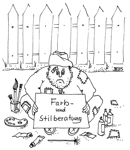 Cartoon: Farb- und Stilberatung (medium) by besscartoon tagged mann,bettler,armut,arm,farbberatung,kosmetik,stilberatung,penner,bess,besscartoon