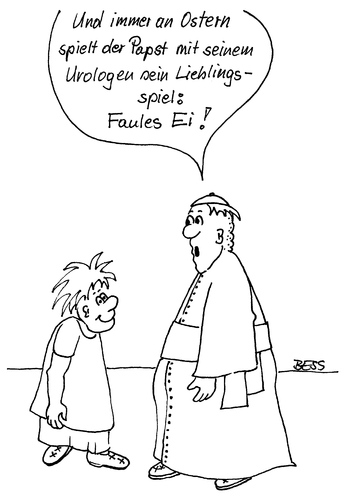 Cartoon: Faules Ei (medium) by besscartoon tagged besscartoon,bess,katholisch,urologe,ei,spiel,ostern,vatikan,papst,religion,kirche