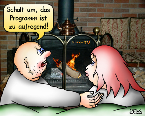 Cartoon: Fire TV (medium) by besscartoon tagged mann,frau,paar,ehe,tv,fernsehen,fire,aufregend,bess,besscartoon