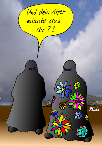 Cartoon: Flower power (medium) by besscartoon tagged besscartoon,bess,religion,power,flower,burka,islam