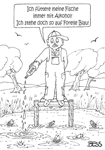 Cartoon: Forelle Blau (medium) by besscartoon tagged mann,angeln,angler,fische,essen,forelle,blau,alkohol,füttern,bess,besscartoon