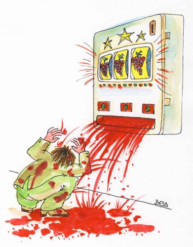 Cartoon: Glückspilz (medium) by besscartoon tagged mann,spiel,glücksspiel,spielautomat,wein,besscartoon,bess