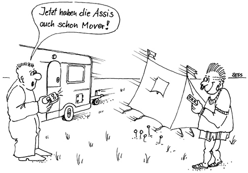 Cartoon: Mover (medium) by besscartoon tagged besscartoon,bess,assi,mover,zelt,wohnmobil,zelten,camping,männer