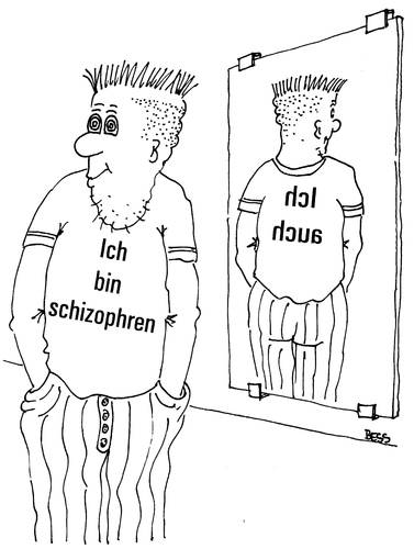 Cartoon: Na und! (medium) by besscartoon tagged mann,schizophren,schizophrenie,krank,spiegel,bess,besscartoon