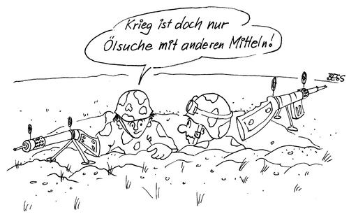 Cartoon: Ölsuche mit anderen Mitteln (medium) by besscartoon tagged krieg,soldaten,öl,ölsuche,gewalt,bess,besscartoon