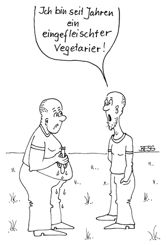Cartoon: ohne Titel (medium) by besscartoon tagged männer,essen,vegetarier,fett,fleisch,bess,besscartoon
