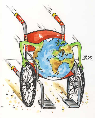 Cartoon: ohne Titel (medium) by besscartoon tagged erde,natur,rollstuhl,globus,behindert,bess,besscartoon