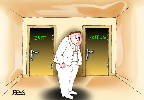 Cartoon: Qual der Wahl (medium) by besscartoon tagged mann,tür,exit,exitus,tod,sterben,verzweiflungausgang,bess,besscartoon