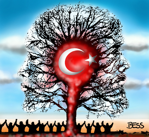 Cartoon: Quo vadis Türkei? (medium) by besscartoon tagged menschenrechte,türkei,demokratie,recht,protest,menschen,frauen,männer,regierung,politik,image,akp,partei,gewalt,hass,erdogan,quo,vadis,räumung,gezi,park,taksim,platz,baum,polizei,gas,bess,besscartoon