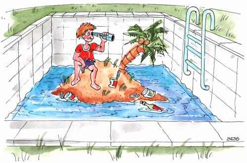 Cartoon: reif für die Insel (medium) by besscartoon tagged besscartoon,bess,wasser,freizeit,insel,pool,mann