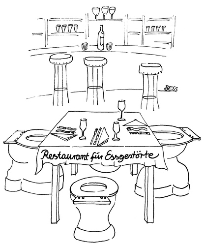 Cartoon: Restaurant für Essgestörte (medium) by besscartoon tagged besscartoon,bess,toilette,wc,bulimie,esstörung,essen,restaurant