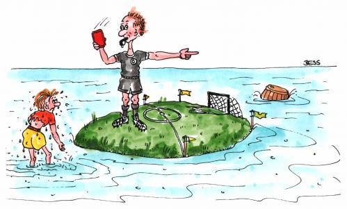 Cartoon: Rote Karte (medium) by besscartoon tagged insel,fussball,karte,rote,meer,besscartoon,bess,männer,schiedsrichter,wasser