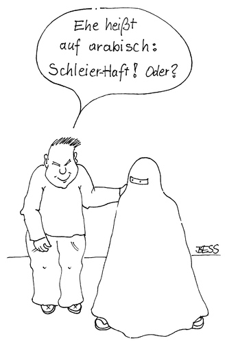 Cartoon: Schleier-Haft (medium) by besscartoon tagged burka,islam,mann,frau,religion,ehe,schleier,bess,besscartoon