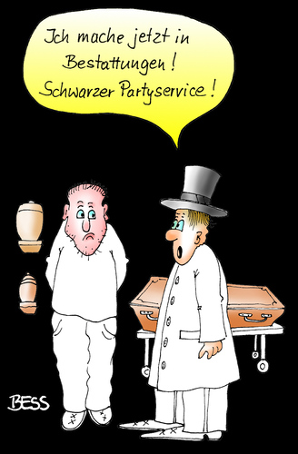 Cartoon: Schwarzer Partyservice (medium) by besscartoon tagged besscartoon,bess,partyservice,party,bestattungsunternehmen,bestattung,sarg,beerdigung,sterben,tod,männer
