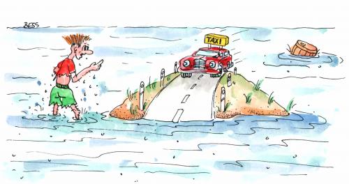Cartoon: Taxi bitte (medium) by besscartoon tagged meer,insel,taxi,mann,bess,besscartoon,auto,strasse