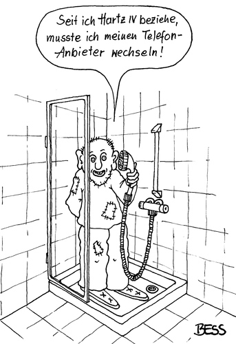 Cartoon: Telefon-Anbieter-Wechsel (medium) by besscartoon tagged bad,dusche,hartz,mann,telefon,provider,anbieter,armut,bess,besscartoon