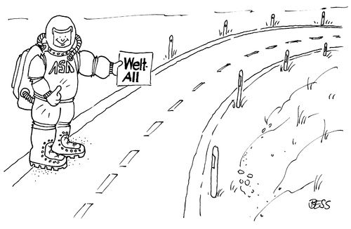 Cartoon: Tramper (medium) by besscartoon tagged mann,astronaut,weltall,trampen,raumfahrt,weltraum,bess,besscartoon