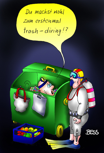 Cartoon: Trash Diving (medium) by besscartoon tagged trash,diving,müll,tauchen,überfluss,lebensmittel,verschwendung,essen,bess,besscartoon