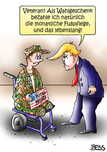 Cartoon: Wahlgeschenk (medium) by besscartoon tagged donald,trump,veteran,wahlgeschenk,voted,fußpflege,politik,washington,präsident,usa,amerika,bess,besscartoon