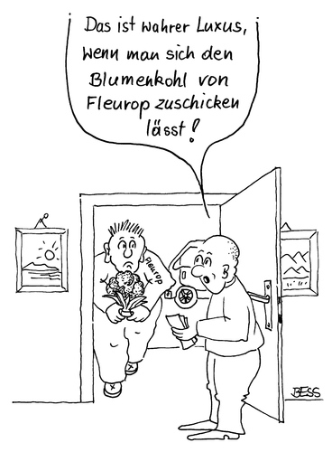 Cartoon: Wahrer Luxus (medium) by besscartoon tagged luxus,fleurop,blumen,blumenkohl,elitär,bess,besscartoon