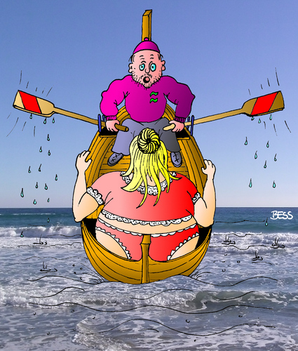 Cartoon: Was tut man nicht alles! (medium) by besscartoon tagged besscartoon,bess,fett,wasser,meer,sport,rudern,ehe,paar