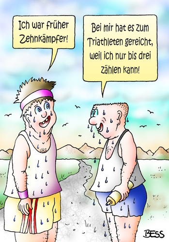 Cartoon: Zehnkämpfer und Triathlet (medium) by besscartoon tagged männer,sport,zehnkämpfer,triathlet,dummheit,bess,besscartoon
