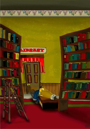 Cartoon: Library (medium) by Vlado Mach tagged lesen,fernsehen,schnell,leben