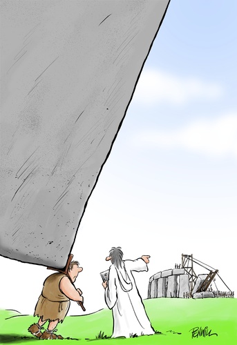 Cartoon: henge builder (medium) by penwill tagged stonehenge,stoneage,prehistoric,building,site