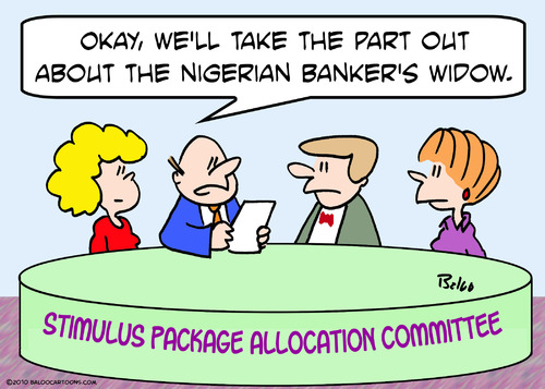 Cartoon: banker nigerian widow stimulus (medium) by rmay tagged banker,nigerian,widow,stimulus