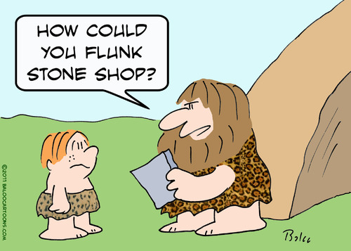 Cartoon: caveman report card flunk stone (medium) by rmay tagged caveman,report,card,flunk,stone
