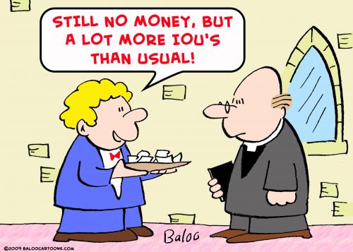 Cartoon: church IOU money (medium) by rmay tagged church,iou,money