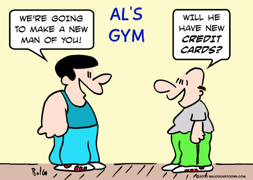 Cartoon: gym new man credit cards (medium) by rmay tagged gym,new,man,credit,cards