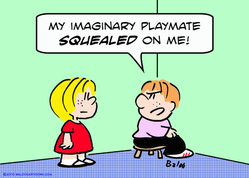 Cartoon: imaginary playmate squealed kid (medium) by rmay tagged imaginary,playmate,squealed,kid