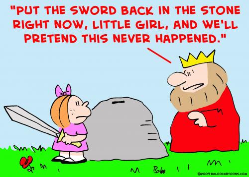 Cartoon: king sword stone girl arthur (medium) by rmay tagged king,sword,stone,girl,arthur